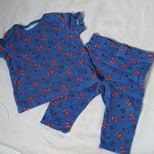 Kids Blue Pajama Set with Red and Black Print